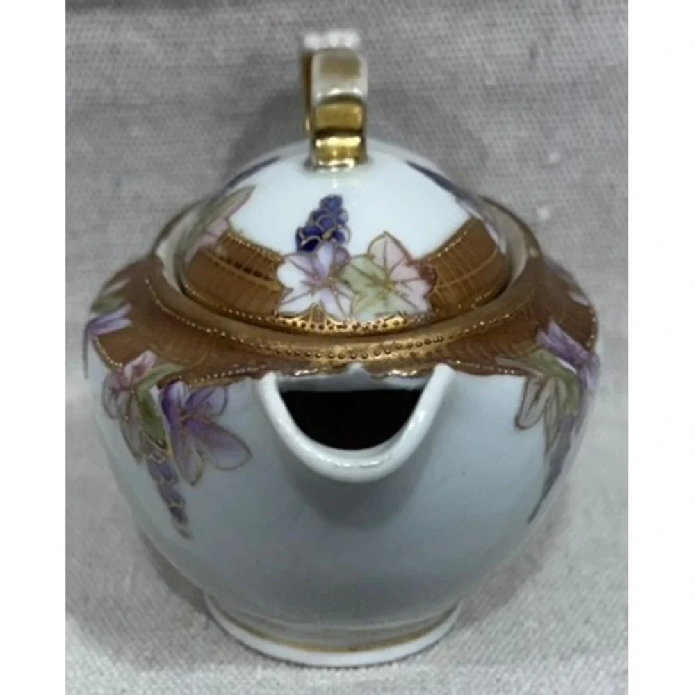 Antique Nippon Hand Painted Wisteria Porcelain Mustard Pot Gold Moriage 1911